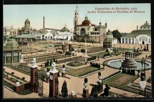AK Bruxelles, Exposition 1910, Jardin Hollandais et Pavillon de Monaco, Ausstellung
