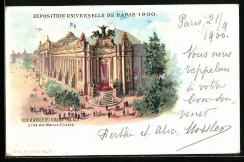 Lithographie Paris, Exposition universelle de 1900, Vue d`Angle du Grand Palais