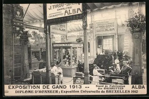 AK Exposition de Gand, 1913, Stand de Fabrication des Cigarettes Alba