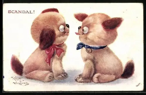 Künstler-AK A. E. Kennedy: Scandal!, Hundepärchchen