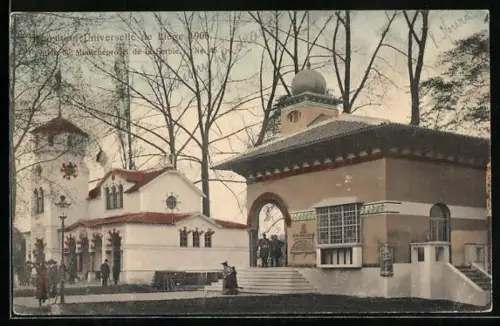 AK Liége, Exposition Universelle 1905, Pavillon du Montenegro et de la Serbie, Ausstellung