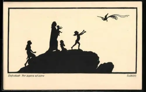 Künstler-AK Diefenbach: Mutter und Kind beobachten den Fasan beim fliegen