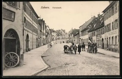 AK Zabern, Strassenpartie in der Vorstadt, Kutschen, Buchdruckerei