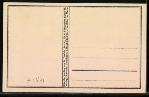 AK Bauer pflügt mit Pferdegespann das Feld, Storch im Teich