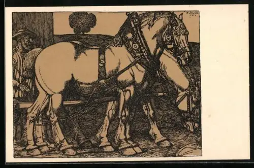 AK zwei grosse Pferde im Geschirr