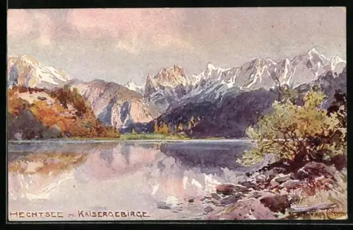 Künstler-AK Edward Harrison Compton: Hechtsee, Blick vom See auf das Kaisergebirge