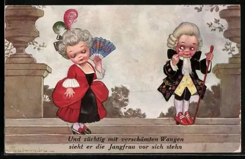 Künstler-AK E. Colombo: junger Mann in barocker Kleidung blickt auf die Jungfrau