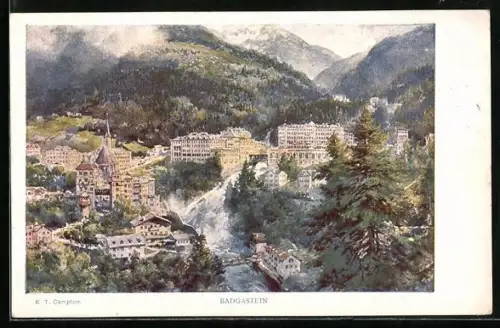 Künstler-AK Edward Theodore Compton: Bad Gastein, Gesamtansicht