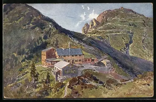 Künstler-AK Edward Harrison Compton: Unterkunftshaus Herzogstand-Haus m. Herzogstand