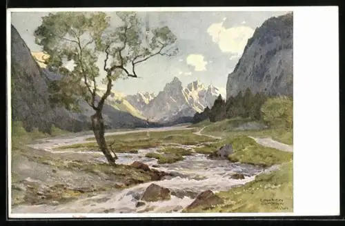 Künstler-AK Edward Harrison Compton: Partie mit Bach im Wimbachtal