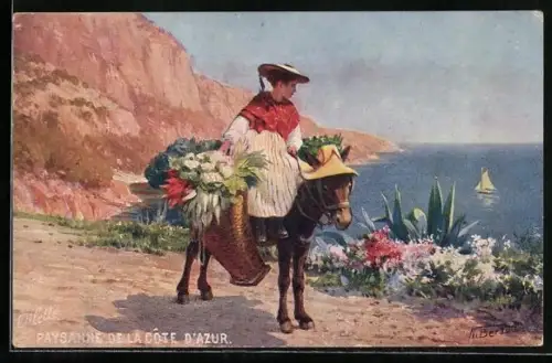 AK Paysanne de la Côte d`Azur, Bäuerin auf Esel