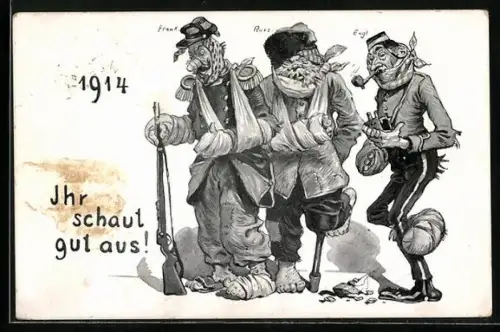 AK Soldaten der Entente in erbärmlichen Zustand, Propaganda 1. Weltkrieg