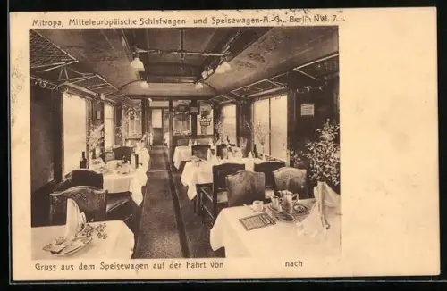 AK Berlin, Mitropa, Mitteleuropäische Schlafwagen- und Speisewagen AG, Speisewagen, Innenansicht