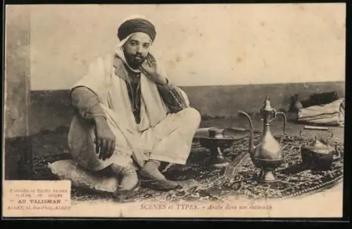 AK Arabe dans son interieur, Araber mit Teeservice