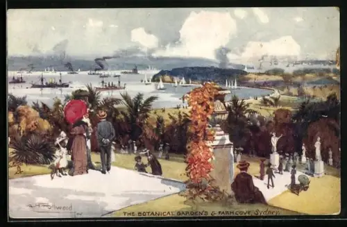 Künstler-AK Sydney, The Botanical Garden`s & Farm Cove