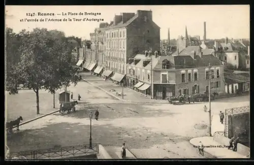 AK Rennes, La Place de Bretagne et l`entrée de l`Avenue de la Tour d`Auvergne