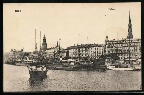 AK Riga, Hafenansicht, Schiffe, Dampfer