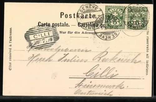 AK Genéve, Rue du Mont-Blanc, Strassenbahn