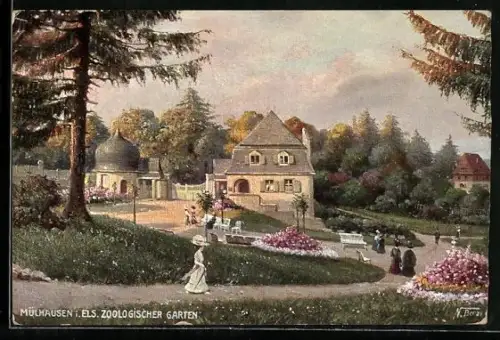 Künstler-AK Mülhausen i. Els., Zoologischer Garten