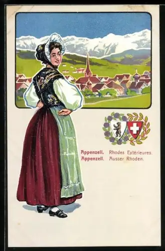 Künstler-AK Appenzell, Junge Schweizerin in Appenzeller Tracht
