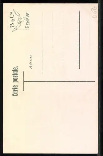 Lithographie Schwyz, Ortsansicht, Frau in Tracht, Wappen