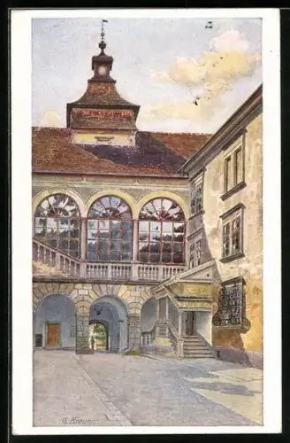 Künstler-AK Trebon, Zámecké nadvori