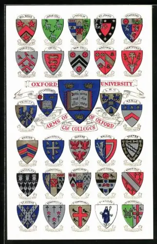 AK Oxford, University, Arms of the Colleges, Oriel, New Coll, Salliol, Exeter, Mansfield, Merton, Wappen
