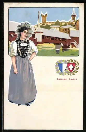 AK Luzern / Lucerne, Schweizerin in Tracht, Art Deco