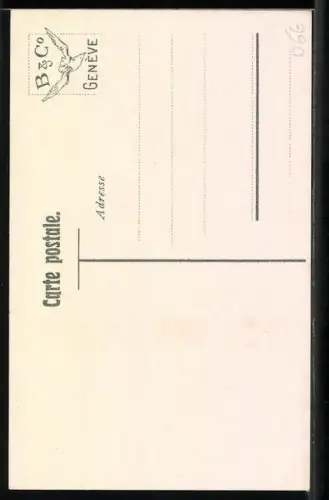 AK Grison, Schweizerin in Volkstracht mit einer Harke, Wappen