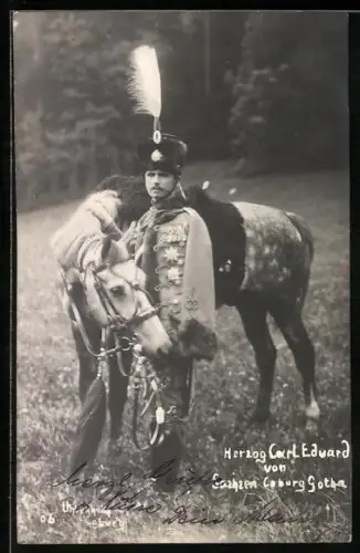 AK Herzog Carl Eduard von Sachsen-Coburg-Gotha mit einem Apfelschimmel