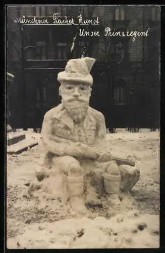 AK München, Schneeplastik von Prinzregent Luitpold, Fiacker-Kunst