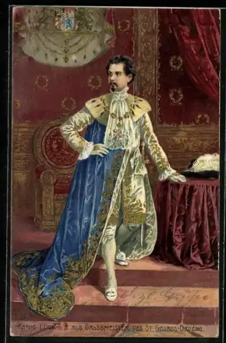 Künstler-Lithographie Fritz Bergen: Ludwig II. als Grossmeister des St. Georg-Ordens