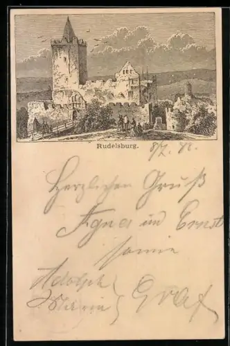 Vorläufer-Lithographie Ganzsache PP6 F120 /03: Saaleck, 1888, Blick auf die Rudelsburg