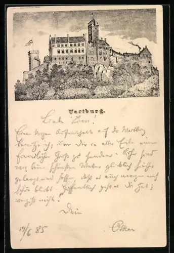Vorläufer-Lithographie Ganzsache PP 6 F154 /05: Wartburg, 1885, Gesamtansicht