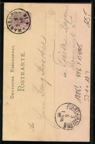 Vorläufer-Lithographie Ganzsache PP6 F154 /05: Wartburg, 1886, Blick auf die Burg