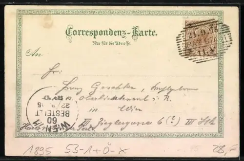 Vorläufer-Lithographie Graz, 1895, Hilmwarte, Schlossberg, Panorama von der Hilmwarte