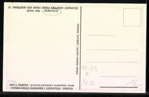 Künstler-AK Subotica, IV. Pokrajinski Slet Saveza Sokola Kraljevine Jugoslavje 1936