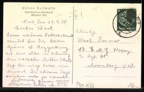 AK Nest, Flak-Artillerie-Schiessplatz, Flugzeug mit  über Meer, Am Jamunder See