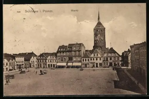 AK Schlawe i. Pomm., Blick auf den Markt