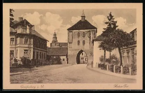 AK Greifenberg i. P., Hohes Tor mit Strassenpartie