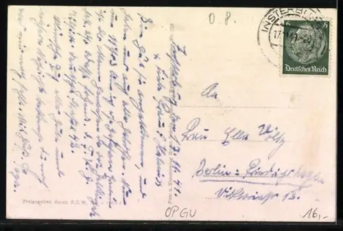 AK Insterburg, Ulmenplatz mit Geschäften