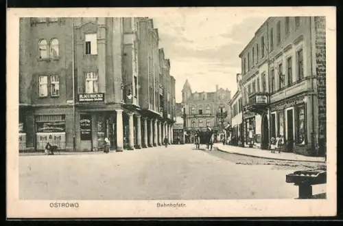 AK Ostrowo, Geschäfte in der Bahnhofstrasse