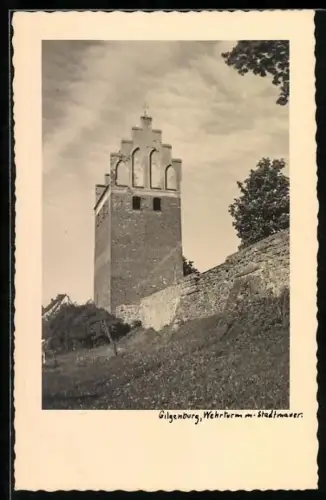 Foto-AK Gilgenburg, Wehrturm mit Stadtmauer