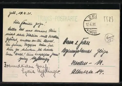 AK Zell a. d. Mosel, Ortsansicht mit Mosel und Weinbergen