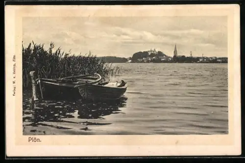AK Plön, Blick über den See auf Schloss und Kirche