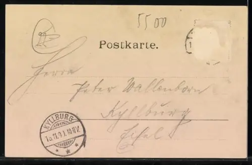 AK Trier, Aussicht mit Denkmal und Moselschleife