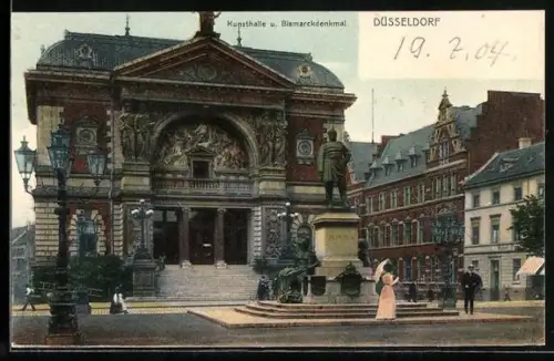AK Düsseldorf, Kunsthalle, Bismarckdenkmal