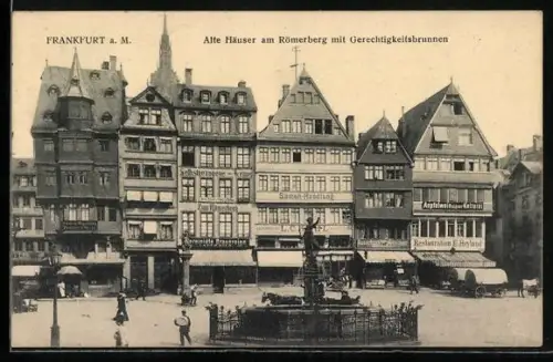 AK Alt-Frankfurt, Alte Häuser am Römerberg, Gerechtigkeitsbrunnen