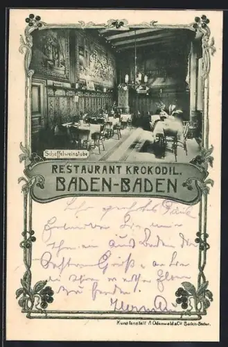 AK Baden-Baden, Restaurant Krokodil, Scheffelweinstube, Innenansicht