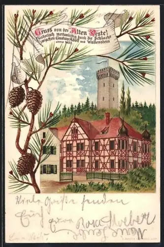 Lithographie Zirndorf, Partie an der Alten Veste